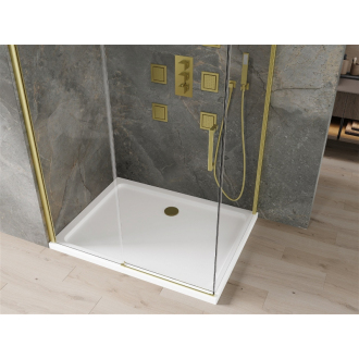 Mexen Omega výsuvná sprchová kabína 100 x 100 cm, priehľadná, zlatá + plochá sprchová vanička - 825-100-100-50-00-4010