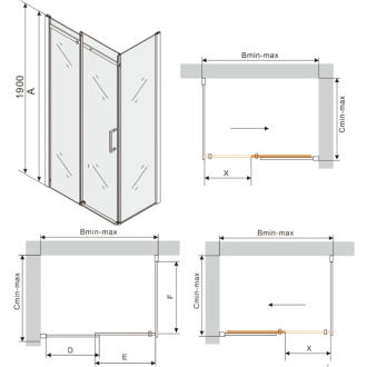 Mexen Omega výsuvná sprchová kabína 140 x 70 cm, priehľadná, zlatá + plochá sprchová vanička - 825-140-070-50-00-4010