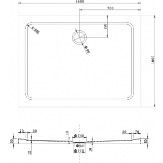 Mexen Omega výsuvná sprchová kabína 140 x 100 cm, priehľadná, zlatá + plochá sprchová vanička - 825-140-100-50-00-4010