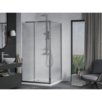 Mexen Apia výsuvná sprchová kabína 90 x 90 cm, transparentná, chróm + plochá sprchová vanička - 840-090-090-01-00-4010