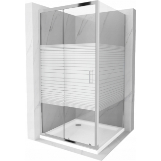 Mexen Apia výsuvná sprchová kabína 90 x 90 cm, transparentná/pruhy, chróm + plochá sprchová vanička - 840-090-090-01-20-4010