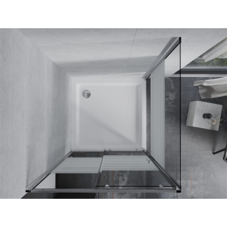Mexen Apia výsuvná sprchová kabína 90 x 90 cm, transparentná/pruhy, chróm + plochá sprchová vanička - 840-090-090-01-20-4010