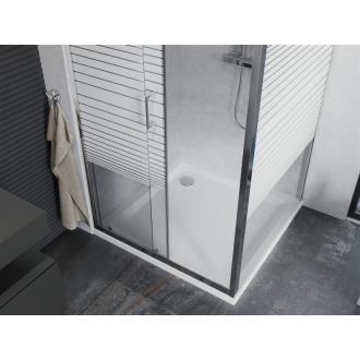 Mexen Apia výsuvná sprchová kabína 90 x 90 cm, transparentná/pruhy, chróm + plochá sprchová vanička - 840-090-090-01-20-4010