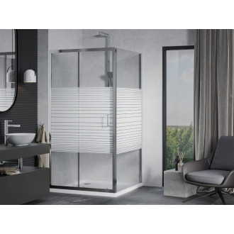 Mexen Apia výsuvná sprchová kabína 90 x 90 cm, transparentná/pruhy, chróm + plochá sprchová vanička - 840-090-090-01-20-4010