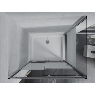 Mexen Apia výsuvná sprchová kabína 140 x 70 cm, transparentná/pruhy, chróm + plochá sprchová vanička - 840-140-070-01-20-4010