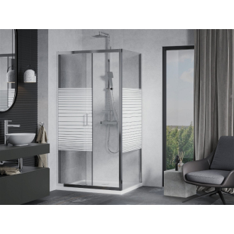 Mexen Apia výsuvná sprchová kabína 140 x 70 cm, transparentná/pruhy, chróm + plochá sprchová vanička - 840-140-070-01-20-4010