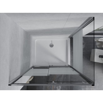 Mexen Apia výsuvná sprchová kabína 140 x 80 cm, transparentná/pruhy, chróm + plochá sprchová vanička - 840-140-080-01-20-4010