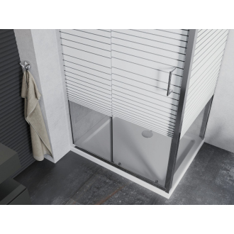 Mexen Apia výsuvná sprchová kabína 140 x 80 cm, transparentná/pruhy, chróm + plochá sprchová vanička - 840-140-080-01-20-4010