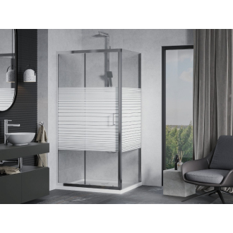 Mexen Apia výsuvná sprchová kabína 140 x 80 cm, transparentná/pruhy, chróm + plochá sprchová vanička - 840-140-080-01-20-4010