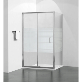 Mexen Apia výsuvná sprchová kabína 140 x 100 cm, banner/pruhy, chróm + plochá sprchová vanička - 840-140-100-01-20-4010