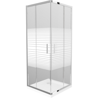 Mexen Rio štvorcová sprchová kabína 80 x 80 cm, transparentná/pruhy, chróm + Plochá sprchová vanička - 860-080-080-01-20-4010
