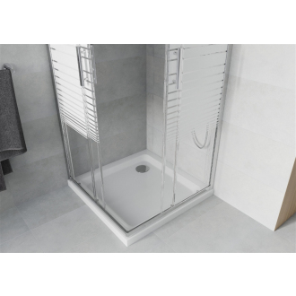 Mexen Rio štvorcová sprchová kabína 80 x 80 cm, transparentná/pruhy, chróm + Plochá sprchová vanička - 860-080-080-01-20-4010
