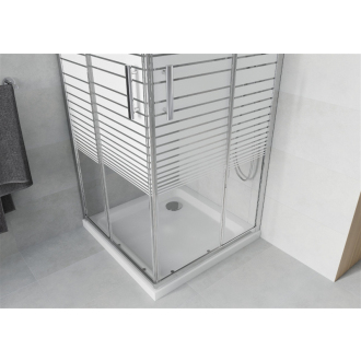 Mexen Rio štvorcová sprchová kabína 80 x 80 cm, transparentná/pruhy, chróm + Plochá sprchová vanička - 860-080-080-01-20-4010