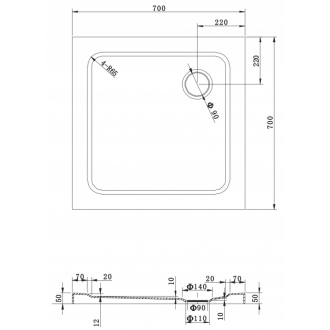 Mexen Rio štvorcový sprchovací kút 70 x 70 cm, mráz, chróm + plochá sprchová vanička - 860-070-070-01-30-4010