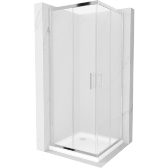 Mexen Rio štvorcový sprchovací kút 90 x 90 cm, mráz, chróm + plochá sprchová vanička - 860-090-090-01-30-4010