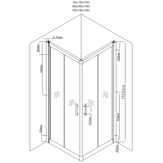 Mexen Rio štvorcový sprchovací kút 90 x 90 cm, mráz, chróm + plochá sprchová vanička - 860-090-090-01-30-4010