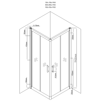 Mexen Rio štvorcový sprchovací kút 90 x 90 cm, mráz, chróm + plochá sprchová vanička - 860-090-090-01-30-4010