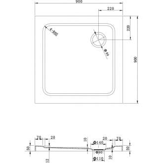 Mexen Rio štvorcový sprchovací kút 90 x 90 cm, mráz, chróm + plochá sprchová vanička - 860-090-090-01-30-4010