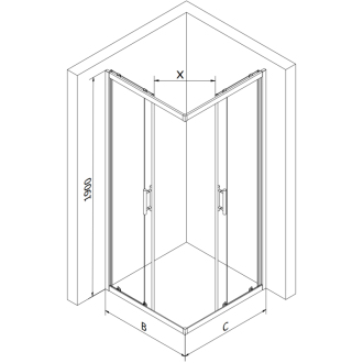 Mexen Rio štvorcový sprchovací kút 90 x 90 cm, mráz, chróm + plochá sprchová vanička - 860-090-090-01-30-4010