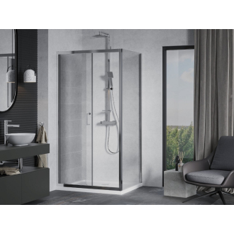 Mexen Apia výsuvná sprchová kabína 140 x 80 cm, transparentná, chróm + plochá sprchová vanička - 840-140-080-01-00-4010