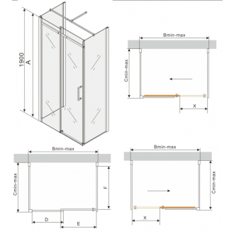 Mexen Omega 3stenný sprchovací kút, výsuvný 100x90, transp., chróm 825-100-090-01-00-3S
