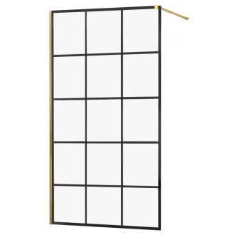 Sprchová stena Mexen Kyoto 100 x 200 cm, transparent/čierny vzor 8 mm, zlatá - 800-100-101-50-77