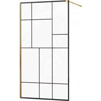 Sprchová stena Mexen Kyoto 100 x 200 cm, transparentný/čierny vzor 8 mm, zlatá - 800-100-101-50-78