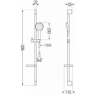 Mexen DS74 Posuvný sprchový set, čierny - 785744583-70