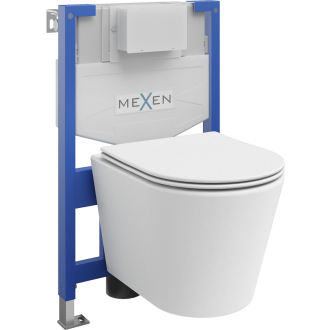 Podomietková toaletná sada Mexen, rám Felix XS-F s toaletnou misou Rico a sedátkom soft-close, biela matná - 68030724001