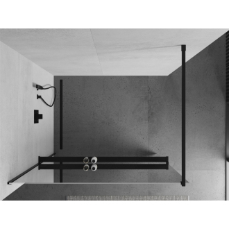 Sprchová stena Mexen Kyoto+ s policou a koľajnicou 80 x 200 cm, 8 mm zrkadlo, čierna - 800-080-121-70-50