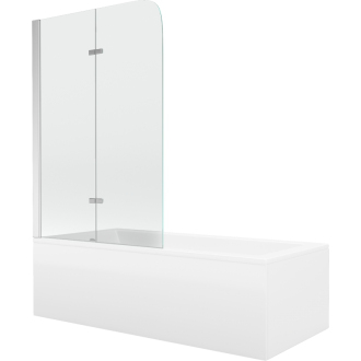 Mexen Cubik obdĺžniková vaňa 150 x 70 cm s plášťom a 2-listovou zástenou 100 cm, transparentná, chróm - 550315070X9010020100