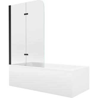 Mexen Cubik obdĺžniková vaňa 150 x 70 cm s plášťom a 2 krídlovou zástenou 100 cm, priehľadná, čierna - 550315070X9010027000