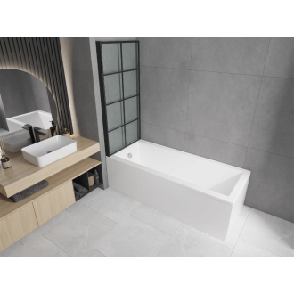 Mexen Cubik obdĺžniková vaňa 150 x 70 cm s plášťom a 1 krídlovou zástenou 80 cm, čierny vzor - 550315070X9308017077