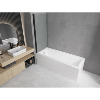 Mexen Cubik obdĺžniková vaňa 150 x 70 cm s plášťom a jednokrídlovou zástenou 70 cm, priehľadná, čierna - 550315070X9007017000