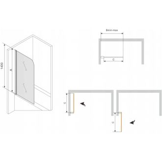 Mexen Vega obdĺžniková vaňa 180 x 80 cm s plášťom a jednokrídlovou zástenou 70 cm, priehľadná, čierna - 550118080X9007017000