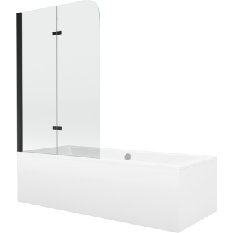 Mexen Cube obdĺžniková vaňa 180 x 80 cm s plášťom a 2 krídlovou zástenou 100 cm, priehľadná, čierna - 550518080X9010027000