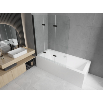 Mexen Cube obdĺžniková vaňa 180 x 80 cm s plášťom a 3 krídlovou zástenou 120 cm, priehľadná, čierna - 550518080X9012037000