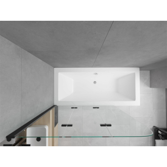 Mexen Cube obdĺžniková vaňa 180 x 80 cm s plášťom a 3 krídlovou zástenou 120 cm, priehľadná, čierna - 550518080X9012037000