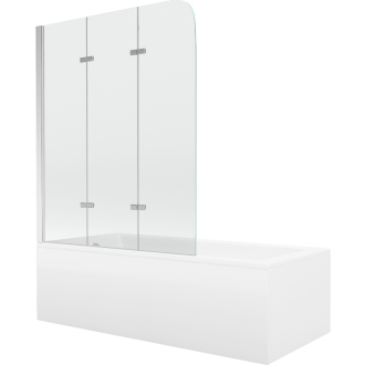 Mexen Cubik obdĺžniková vaňa 160 x 70 cm s plášťom a 3 krídlovou zástenou 120 cm, transparentná, chróm - 550316070X9012030100
