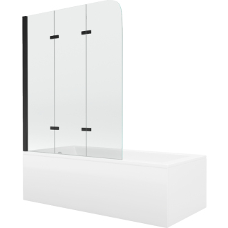 Mexen Cubik obdĺžniková vaňa 160 x 70 cm s plášťom a 3 krídlovou zástenou 120 cm, priehľadná, čierna - 550316070X9012037000