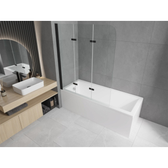 Mexen Cubik obdĺžniková vaňa 170 x 70 cm s plášťom a 3 krídlovou zástenou 120 cm, priehľadná, čierna - 550317070X9012037000