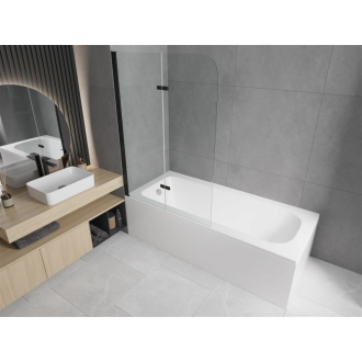 Mexen Vega obdĺžniková vaňa 160 x 70 cm s plášťom a 2 krídlovou zástenou 80 cm, priehľadná, čierna - 550116070X9008027000