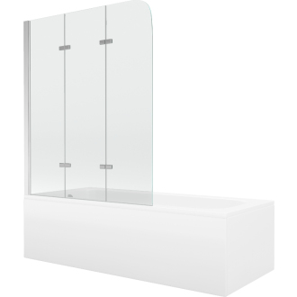 Mexen Vega obdĺžniková vaňa 170 x 70 cm s plášťom a 3 krídlovou zástenou 120 cm, transparentná, chróm - 550117070X9012030100