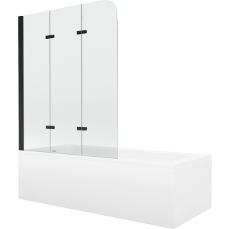 Mexen Vega obdĺžniková vaňa 170 x 70 cm s plášťom a 3 krídlovou zástenou 120 cm, priehľadná, čierna - 550117070X9012037000