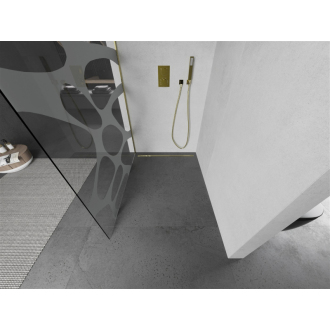 Mexen Kyoto Walk-in sprchová stena 130 x 200 cm, biely vzor 8 mm, zlatá - 800-130-101-50-97