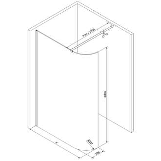 Mexen Kyoto zaoblená sprchová stena Walk-in 80 x 200 cm, transparentná 8 mm, čierna - 800-080-101-70-06
