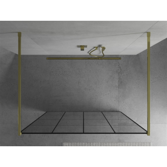 Mexen Kioto voľne stojaca sprchová stena 150x200 cm, čierny vzor 8, zlatá 800-150-002-50-77