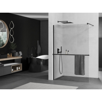 Mexen KIOTO+ zástena Walk-in s policou 75x200 cm, transparent, čierna 800-075-121-70-00