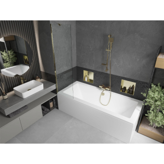 Mexen Cube obdĺžniková vaňa 170 x 80 cm s plášťom a 1 krídlovou zástenou 50 cm, priehľadná, zlatá - 550517080X9505000050