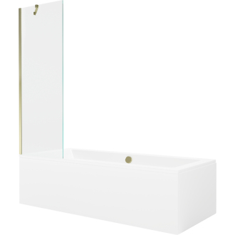 Mexen Cube obdĺžniková vaňa 170 x 80 cm s plášťom a 1 krídlovou zástenou 60 cm, priehľadná, zlatá - 550517080X9506000050